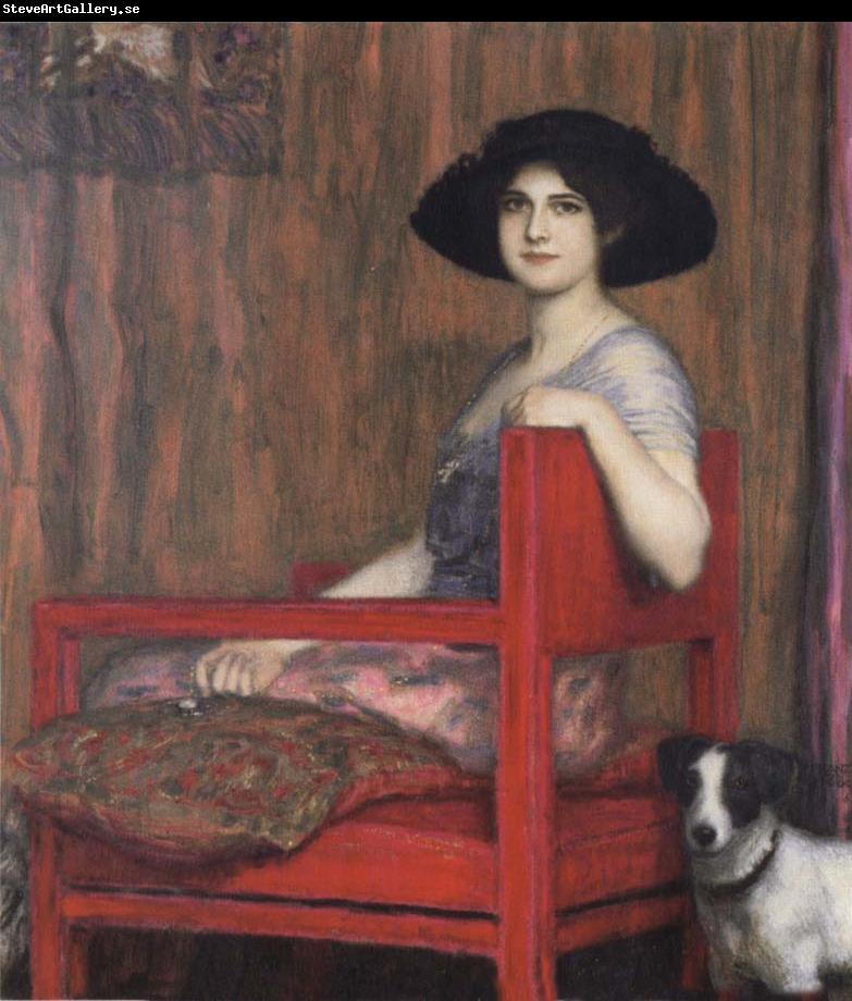 Fernand Khnopff Mary von Stuck in a Red Armchair